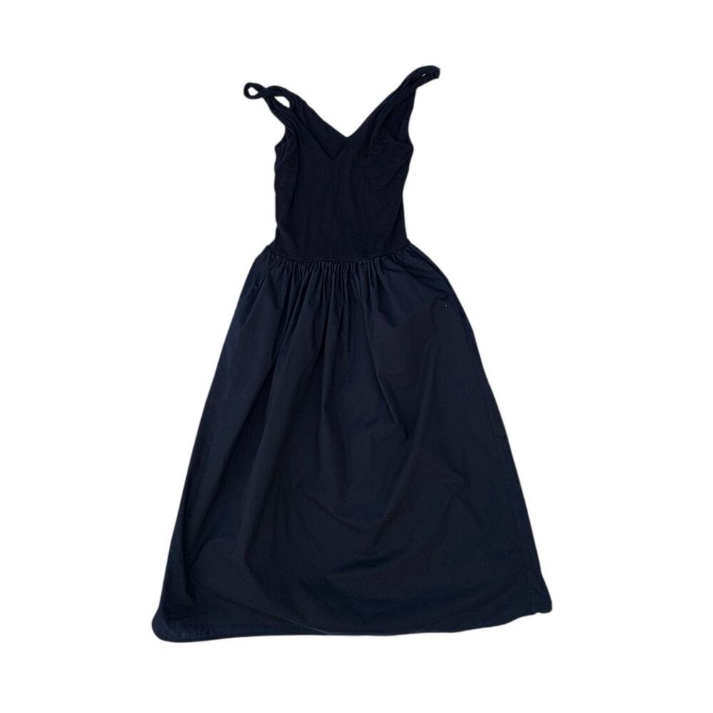 Rails Franca Dress Black XS Pockets Sleeveless Midi Drop Waist V Neck Poplin LBD - Picture 6 of 9